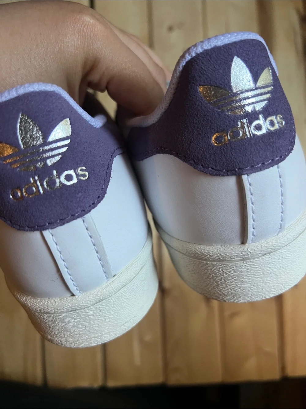 adidas White Sneakers with Purple Three-Stripes